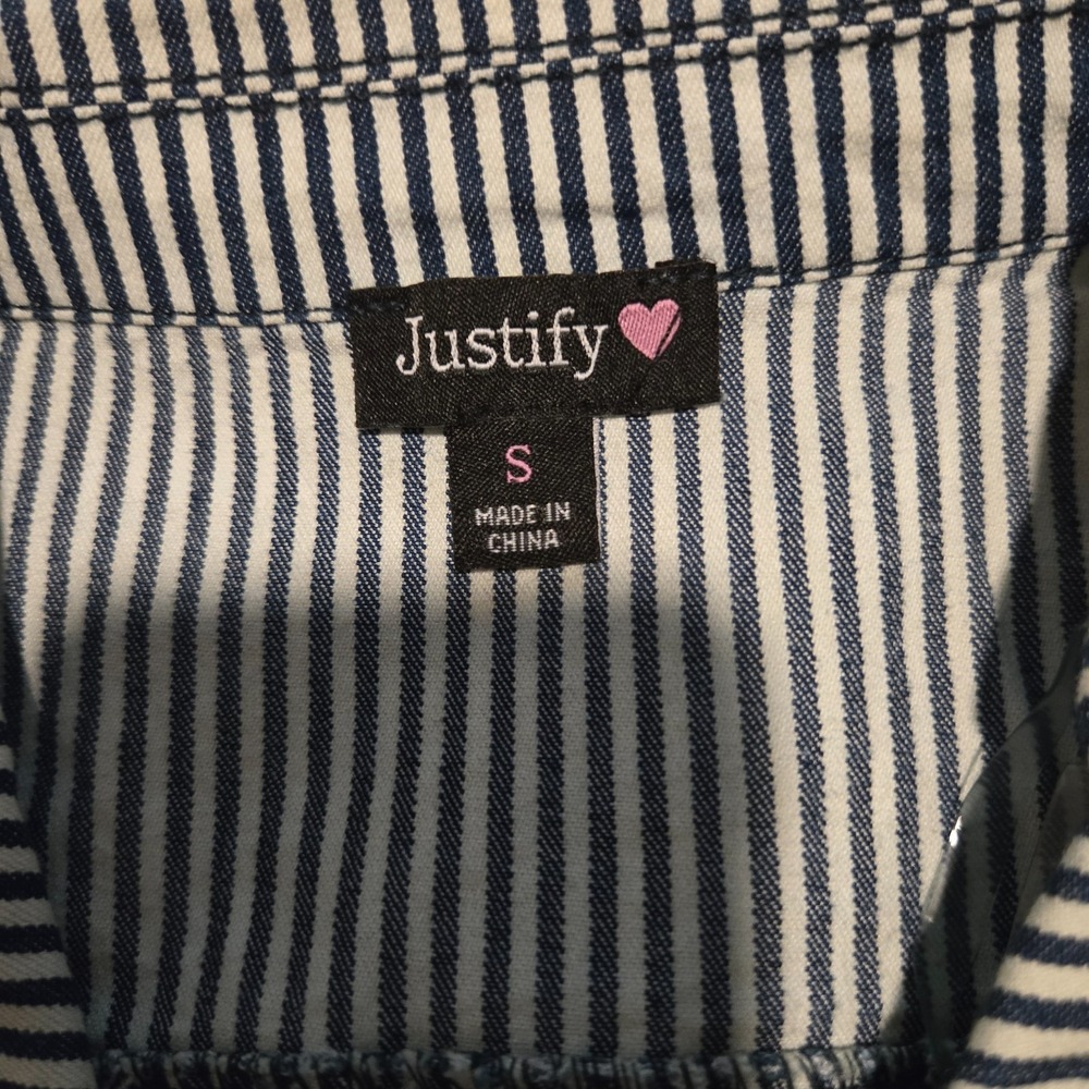 Justify Jumpsuit Shorts Womens Small Blue White Striped Belted Romper Zipper - Picture 8 of 12
